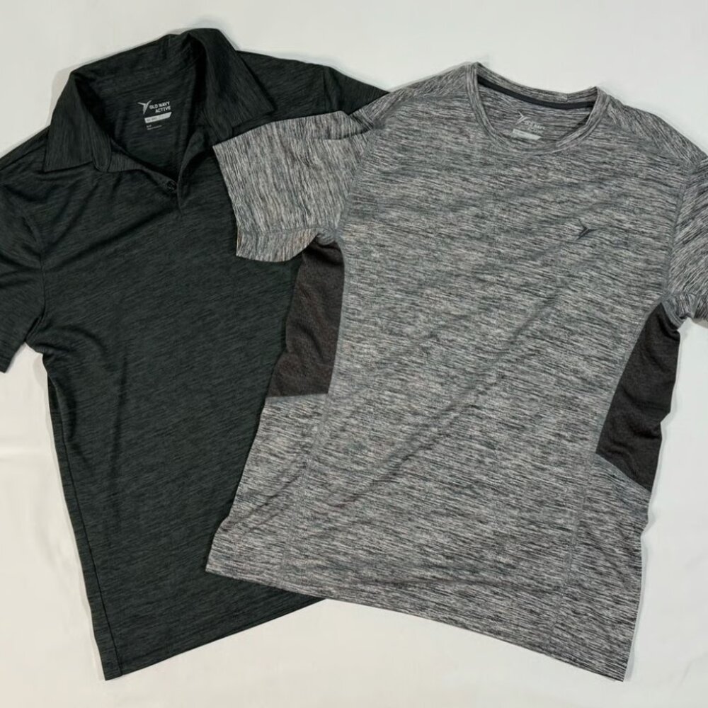TWO Men's Active Go-Dry Old Navy Shirts - Polo and Crew Neck SMALL